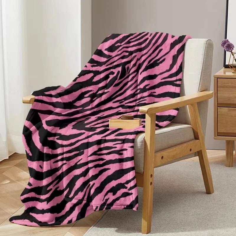 Pink Leopard Zebra Print Flannel Throw Blanket