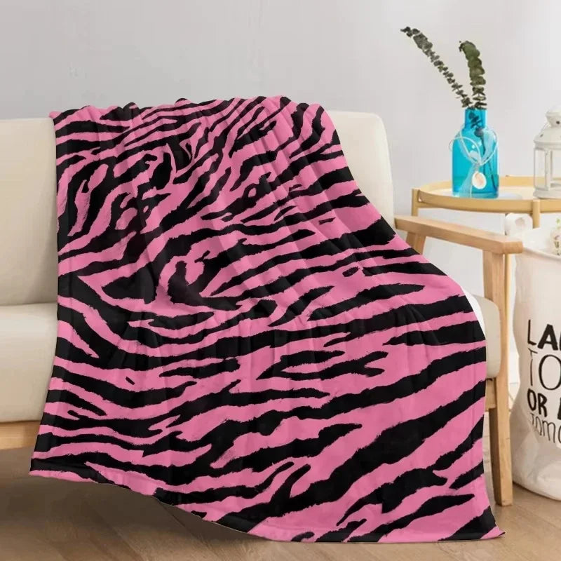 Pink Leopard Zebra Print Flannel Throw Blanket