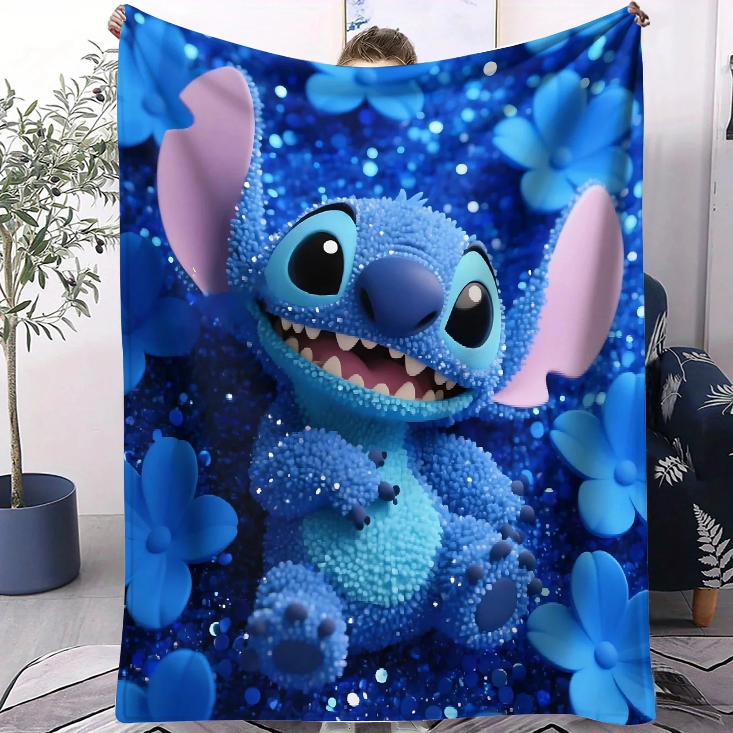 3D Stitch Cartoon Plush Throw Blanket