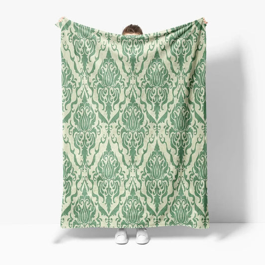 Vintage Damask Fleece Throw Blanket