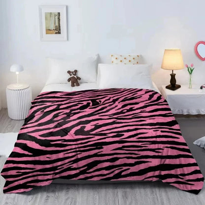Pink Leopard Zebra Print Flannel Throw Blanket