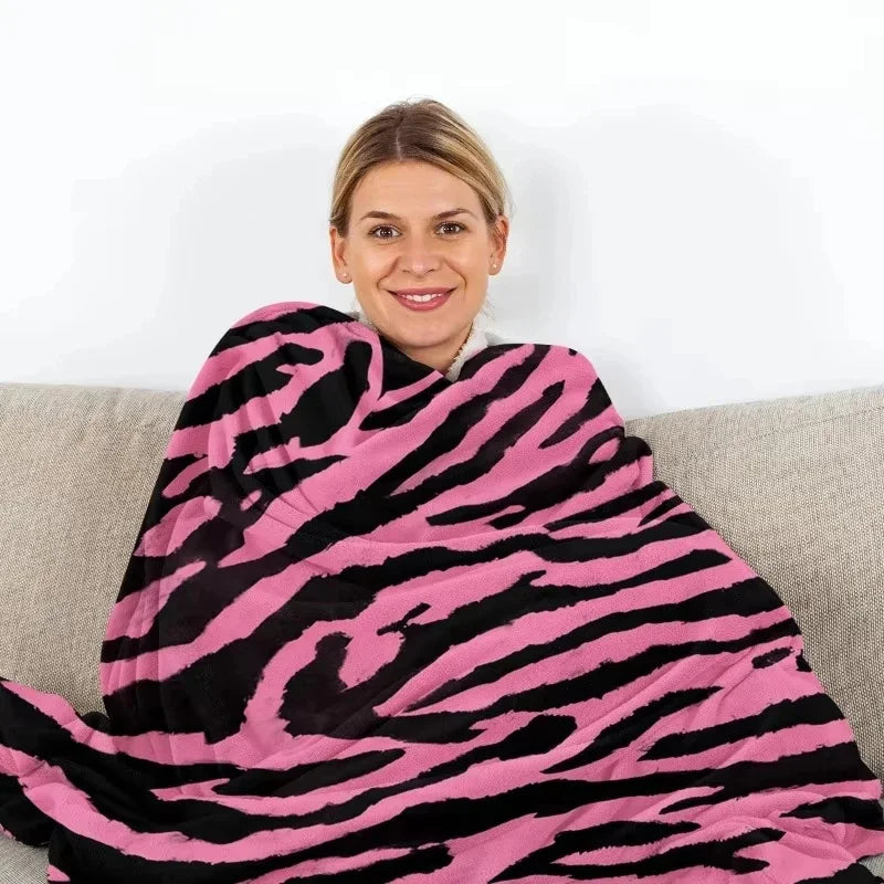 Pink Leopard Zebra Print Flannel Throw Blanket