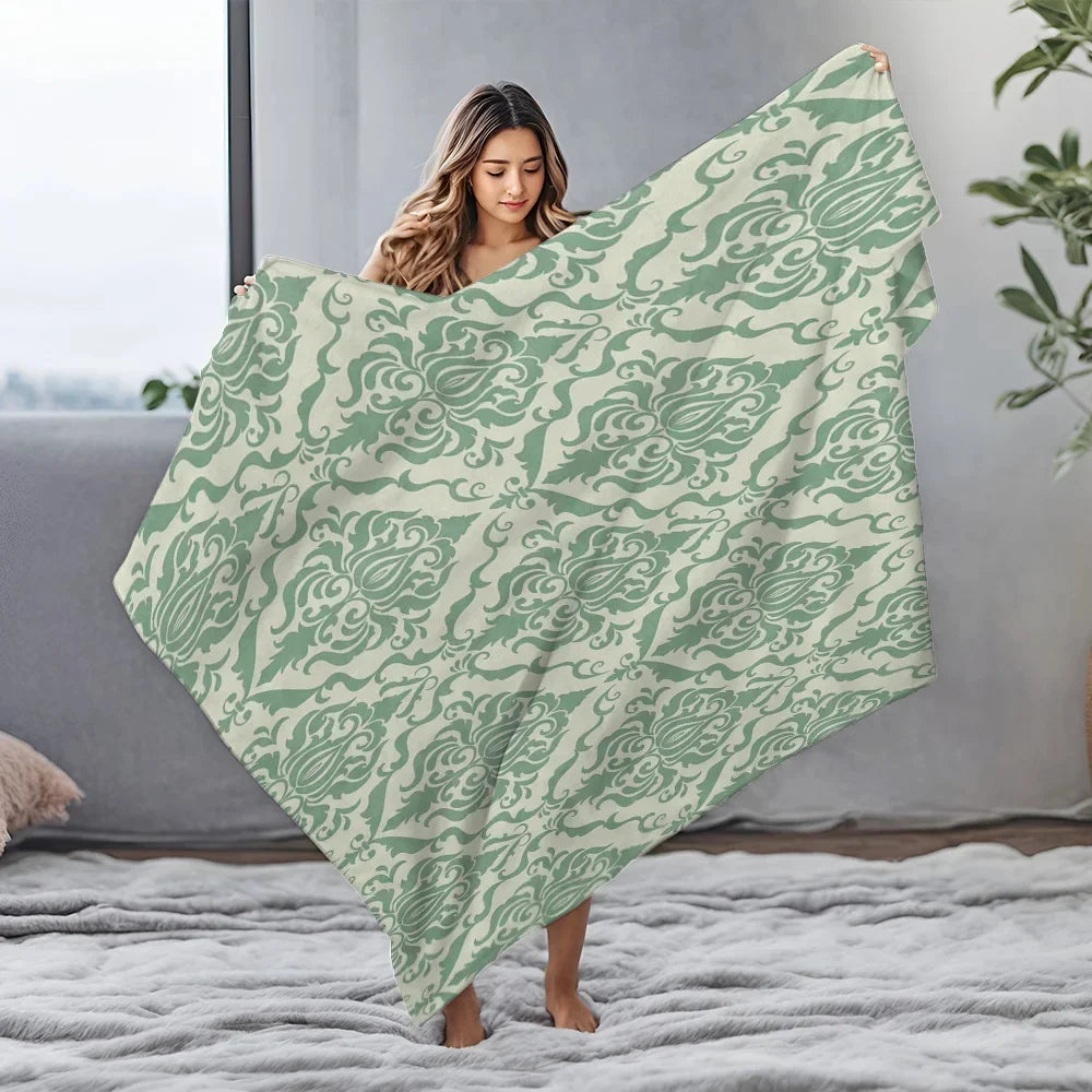 Vintage Damask Fleece Throw Blanket